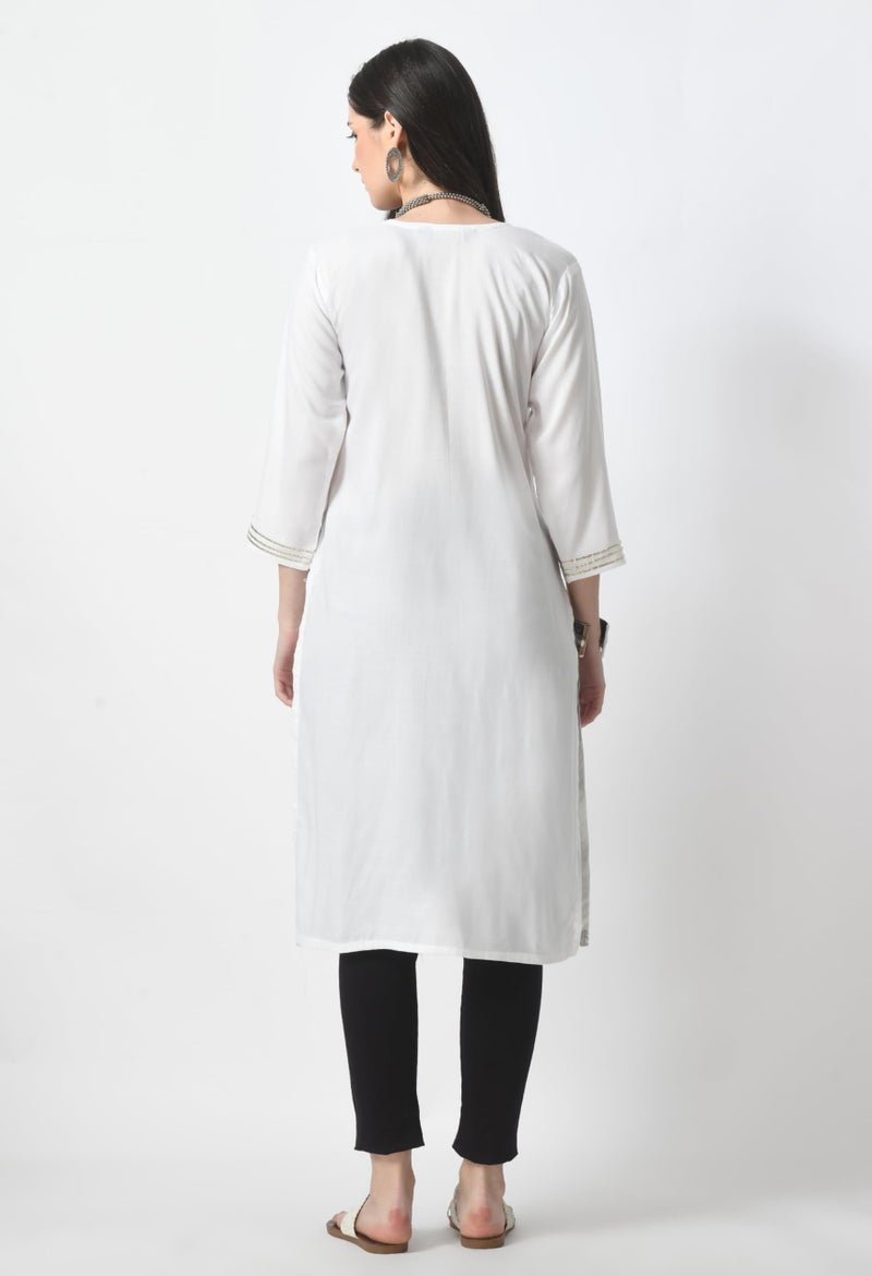 LIBOZA Store LIBOZA Kurta for Women – Embroidered Ladies Kurti, Stylish Girls Top, Ethnic Full Kurtas, Straight Design Kurtis for Woman White - Image 2