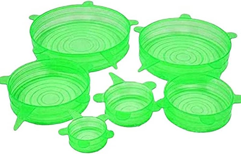 Silicone Stretch Fresh Food Cover Stretch Lids, 6 Pack of Various Sizes green