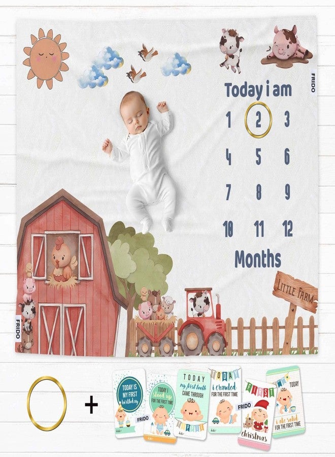 فريدو بطانية قطنية للأطفال الرضع مع دعائم لجلسة تصوير شهرية، قماط ناعم للأطفال حديثي الولادة مع بطاقات من 1 إلى 12 شهرًا، بطانية غرفة مكيفة للاستخدام الصيفي/الشتوي/متعددة الاستخدامات (بني ريفي) - Image 1