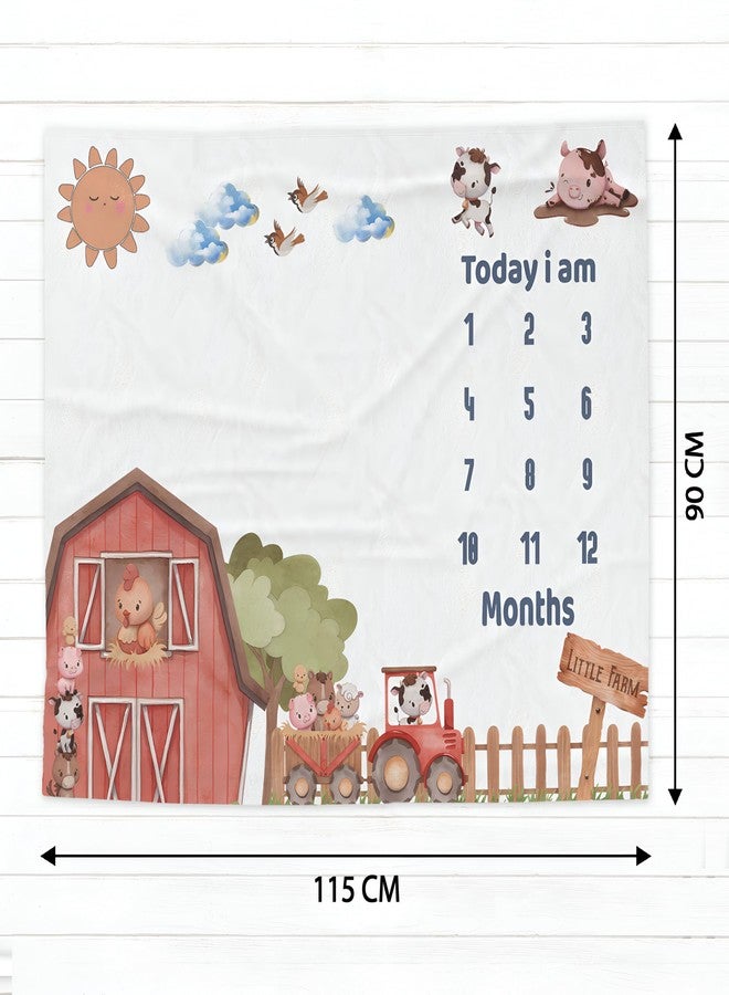 فريدو بطانية قطنية للأطفال الرضع مع دعائم لجلسة تصوير شهرية، قماط ناعم للأطفال حديثي الولادة مع بطاقات من 1 إلى 12 شهرًا، بطانية غرفة مكيفة للاستخدام الصيفي/الشتوي/متعددة الاستخدامات (بني ريفي) - Image 3