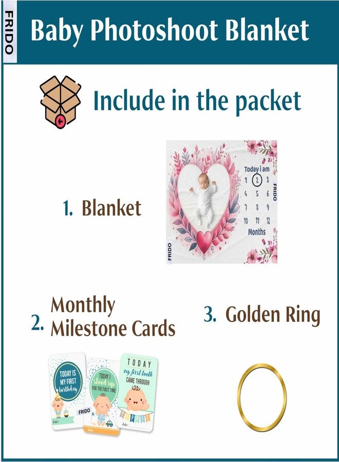 فريدو بطانية قطنية للأطفال الرضع مع دعائم لجلسة تصوير شهرية، قماط ناعم للأطفال حديثي الولادة مع بطاقات من 1 إلى 12 شهرًا، بطانية غرفة مكيفة للاستخدام الصيفي/الشتوي/متعددة الاستخدامات (بني ريفي) - Image 5