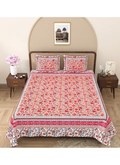 RajasthaniKart RajasthaniKart Pure Cotton 180 TC King Size BEDSHEET with 2 Pillow Cover - 90X108 (Suitable for King Size Bed Sheet or Double Bed, Orange) PSP101  - Image 2