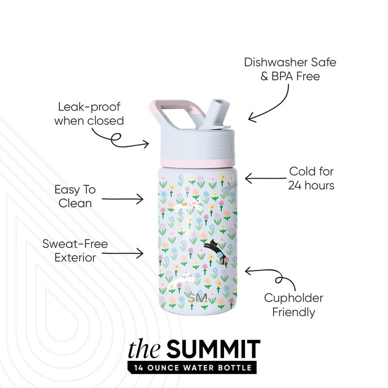 Simple Modern Kids Summit Water Bottle with Straw Lid | 14oz Stainless Steel Cup Insulated Tumbler for Toddlers, School | Frolicking Kittens - Image 2