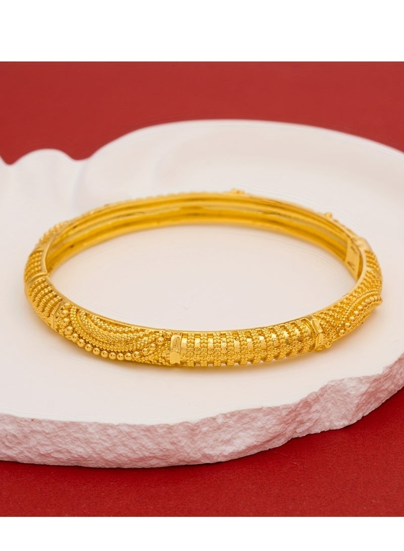 FASHION Round Bead Dotted Line Carved Pattern Bracelet, Women's High-End Environmentally Friendly Copper Fashion Bracelet  - Image 1
