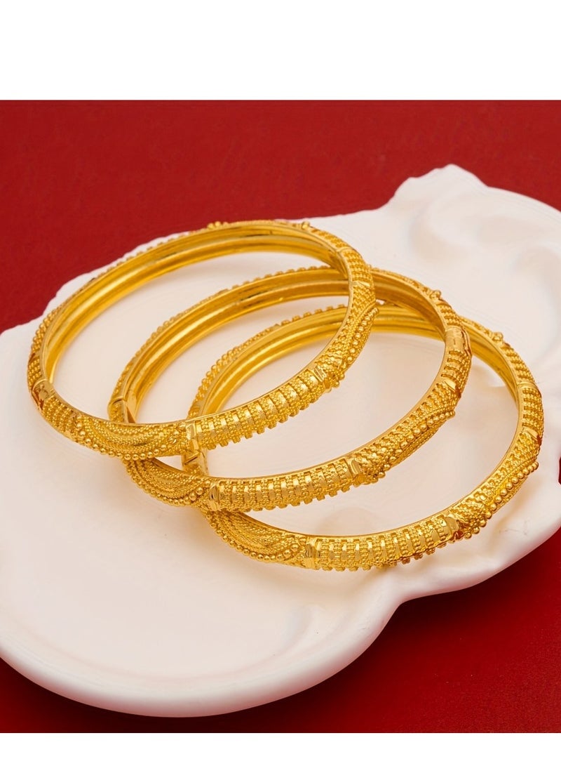 FASHION Round Bead Dotted Line Carved Pattern Bracelet, Women's High-End Environmentally Friendly Copper Fashion Bracelet  - Image 3