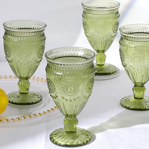 Darlion Goblet, Goblet Glasses, Green Goblets, Wine Goblets, Wine Glasses Set of 4, 12oz Water Goblets, Green Wine Glasses for Party Home Wedding - Image 1