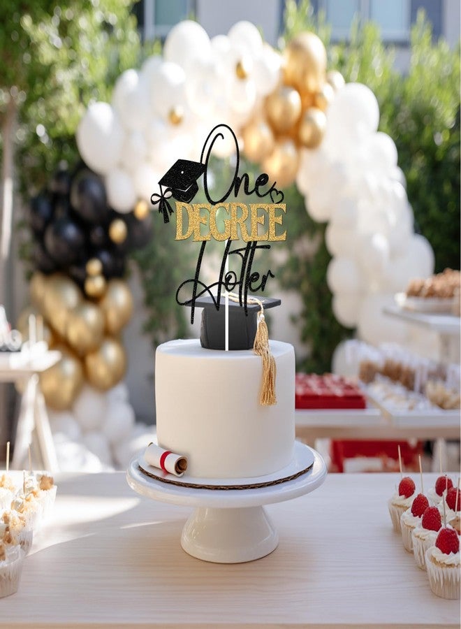 PYBHILK Black & Gold Glitter One Degree Hotter Cake Topper, Hotter By One Degree/Congrats Grad, 2026 Senior College Graduation Party Decorations Supplies - Image 4