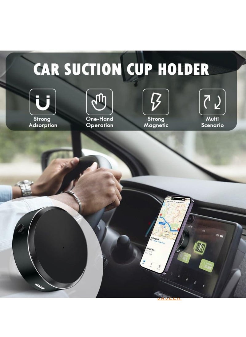 JAJEEK Magnetic Suction Cup Phone Holder for Car | Universal Car Phone Mount for Dashboard & Windshield | Compatible with iPhone 15/14/13 Pro Max & All Phones with MagSafe Case (Grey) - Image 2