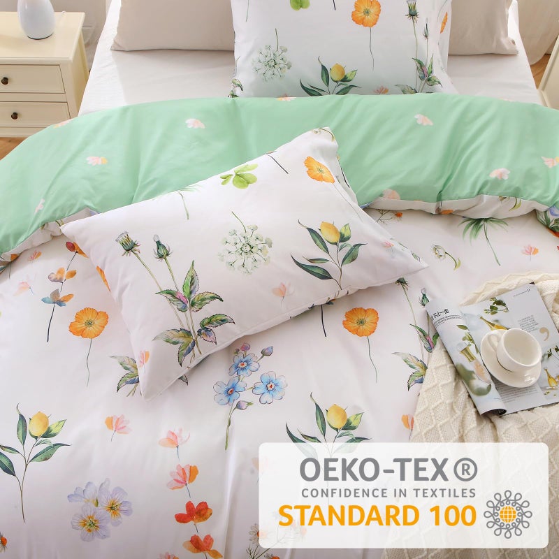 MUXHOMO Duvet Cover Queen Size, Reversible Floral Multicolor Duvet Cover Set with Zipper Closure, 3 Pieces Botanical Patterns Soft Microfiber Bedding Set with 4 Ties (90"x90", 2 Pillow Cases) - Image 2