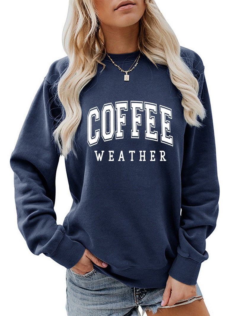 Generic Amazon Autumn and Winter Womens Wear Back Bag Collar fleece-lined Sweat Crewneck Slogan Printing Foreign Trade Sweat Explosions Women Coffee - Image 2