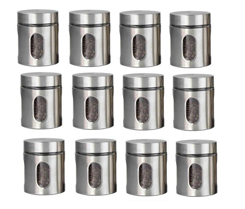 ARUZEN Clear Glass Steel Window Jars for Kitchen Storage 300 ML Set of 12 pcs - Image 1