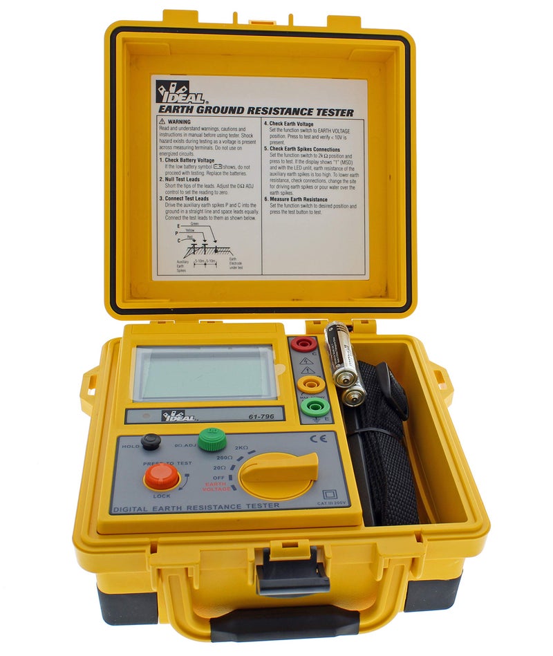 Ideal Industries IDEAL Electrical 61-796 Earth Ground Resistance Tester, 3-Pole, Carrying Case Included,Yellow,Green,Red - Image 2
