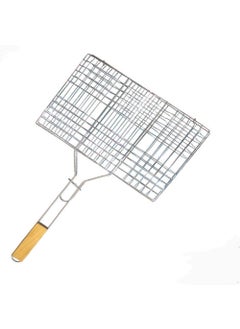 APURK APURK Stainless Steel Portable Barbecue BBQ Grill Net Grilling Tray Chromium Plated with Wooden Handle Portable Barbeque Mesh Grill BBQ Basket Pan for Vegetables Fish Shrimp  - Image 1