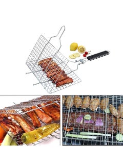 APURK APURK Stainless Steel Portable Barbecue BBQ Grill Net Grilling Tray Chromium Plated with Wooden Handle Portable Barbeque Mesh Grill BBQ Basket Pan for Vegetables Fish Shrimp  - Image 5