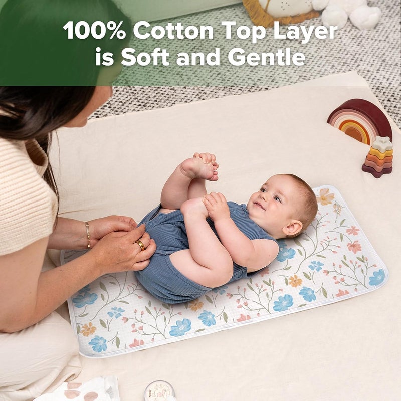 haakaa Waterproof Changing Pad Liners, 100% Cotton, Soft & Breathable (2pcs, 13" x 27.5" Garden Flow+Checkered Days) - Image 3