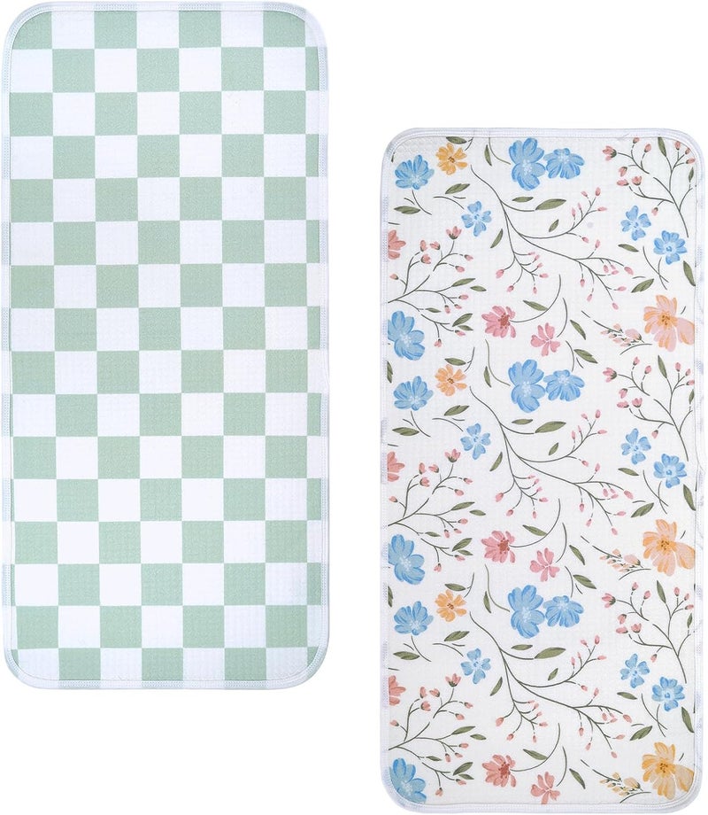 haakaa Waterproof Changing Pad Liners, 100% Cotton, Soft & Breathable (2pcs, 13" x 27.5" Garden Flow+Checkered Days) - Image 1