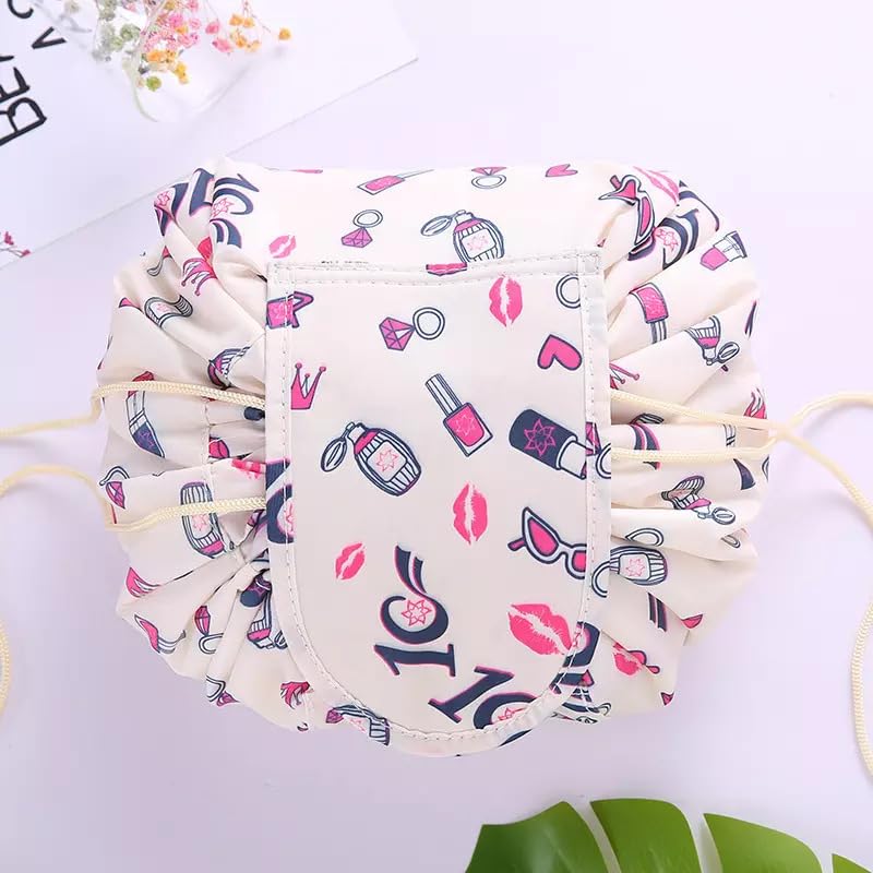 ERHETUS Stylish Portable Lazy Cosmetic Bag With Drawstrings | Convenient & Waterproof Makeup Pouch For Girls | Large Capacity Storage Pouches | Toiletry Bags For Women's (White Lipstick) - 12 Cm - Image 5