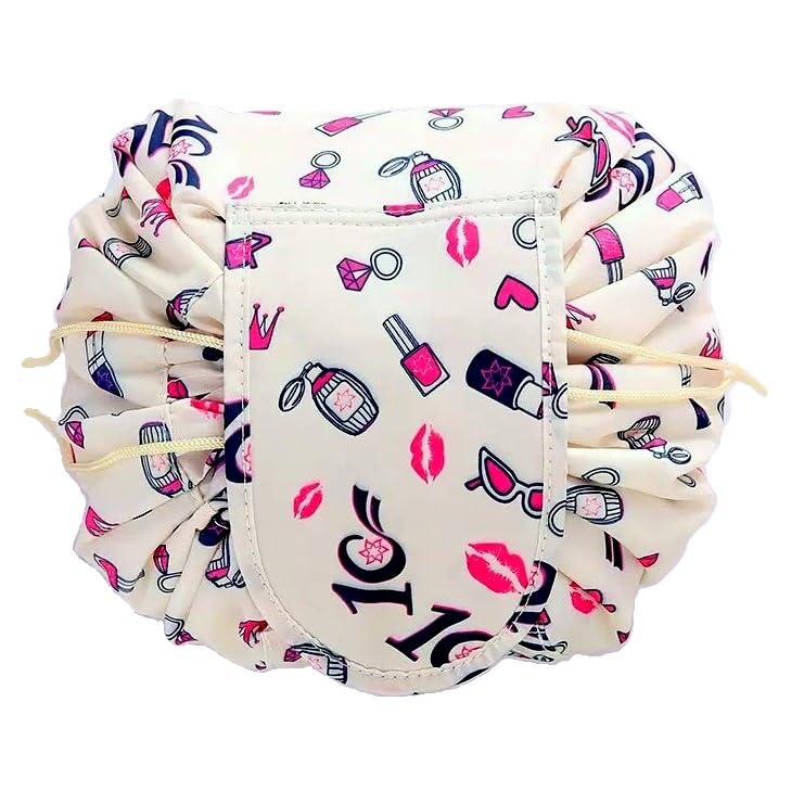 ERHETUS Stylish Portable Lazy Cosmetic Bag With Drawstrings | Convenient & Waterproof Makeup Pouch For Girls | Large Capacity Storage Pouches | Toiletry Bags For Women's (White Lipstick) - 12 Cm - Image 1