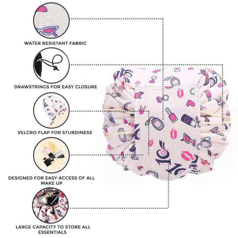 ERHETUS Stylish Portable Lazy Cosmetic Bag With Drawstrings | Convenient & Waterproof Makeup Pouch For Girls | Large Capacity Storage Pouches | Toiletry Bags For Women's (White Lipstick) - 12 Cm - Image 4