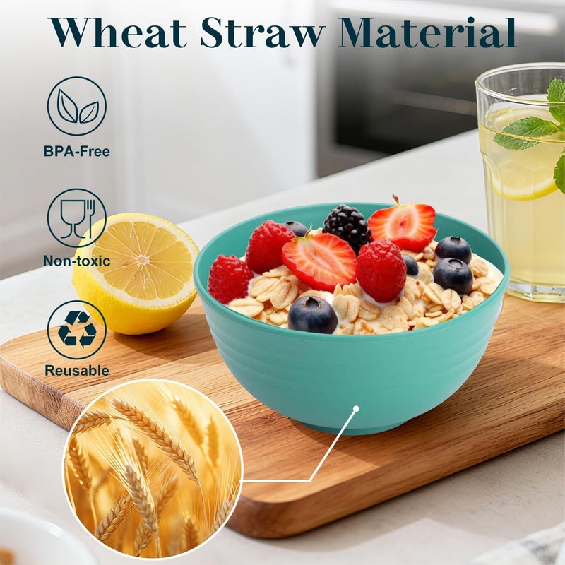 BUSOKIP Kitchen Bowls 26 OZ, Unbreakable Cereal Bowls Set of 8, Microwave Safe Wheat Straw bowls for Camping, School, Dorm, Reusable Plastic Bowl for Cereal, Ramen, Salad, Rice, Snack - Green - Image 3