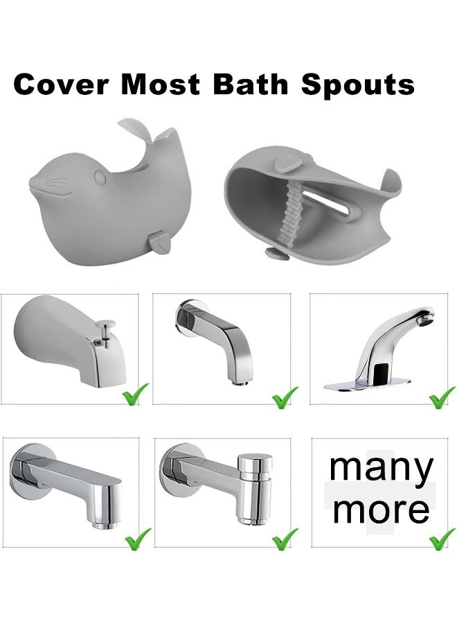 جايم إكسل Bath Spout Cover, Tub Faucet Cover Baby - Bathtub Faucet Cover for Kids - Kids Bathroom Accessories Tub Faucet Protector for Baby - Soft Silicone Spout Cover Gray Sea Lions - Image 4