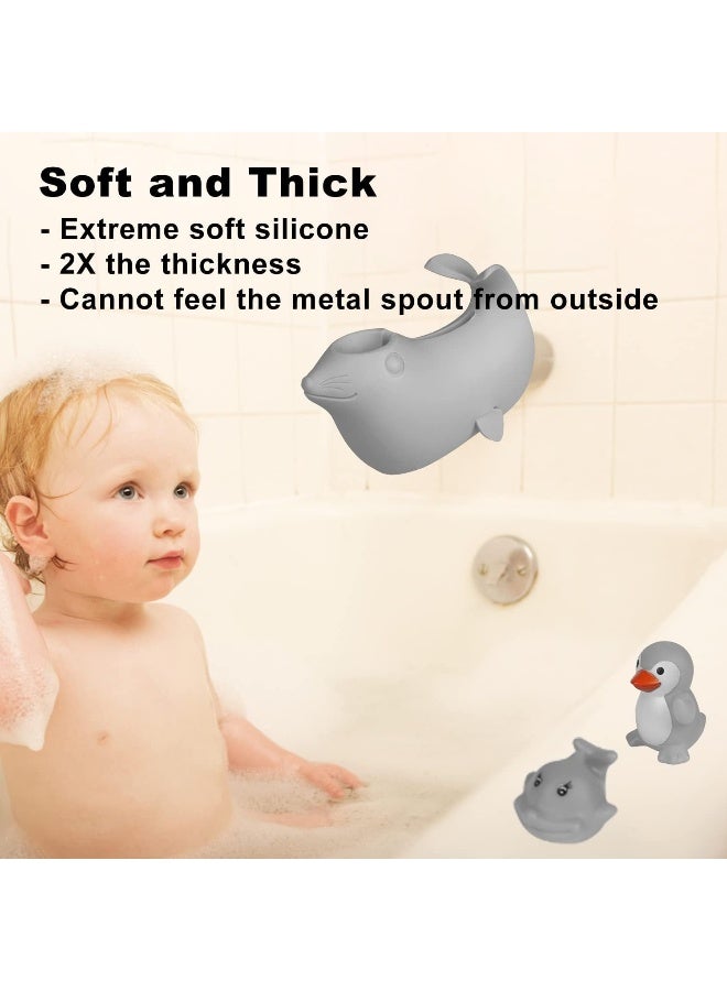 جايم إكسل Bath Spout Cover, Tub Faucet Cover Baby - Bathtub Faucet Cover for Kids - Kids Bathroom Accessories Tub Faucet Protector for Baby - Soft Silicone Spout Cover Gray Sea Lions - Image 3