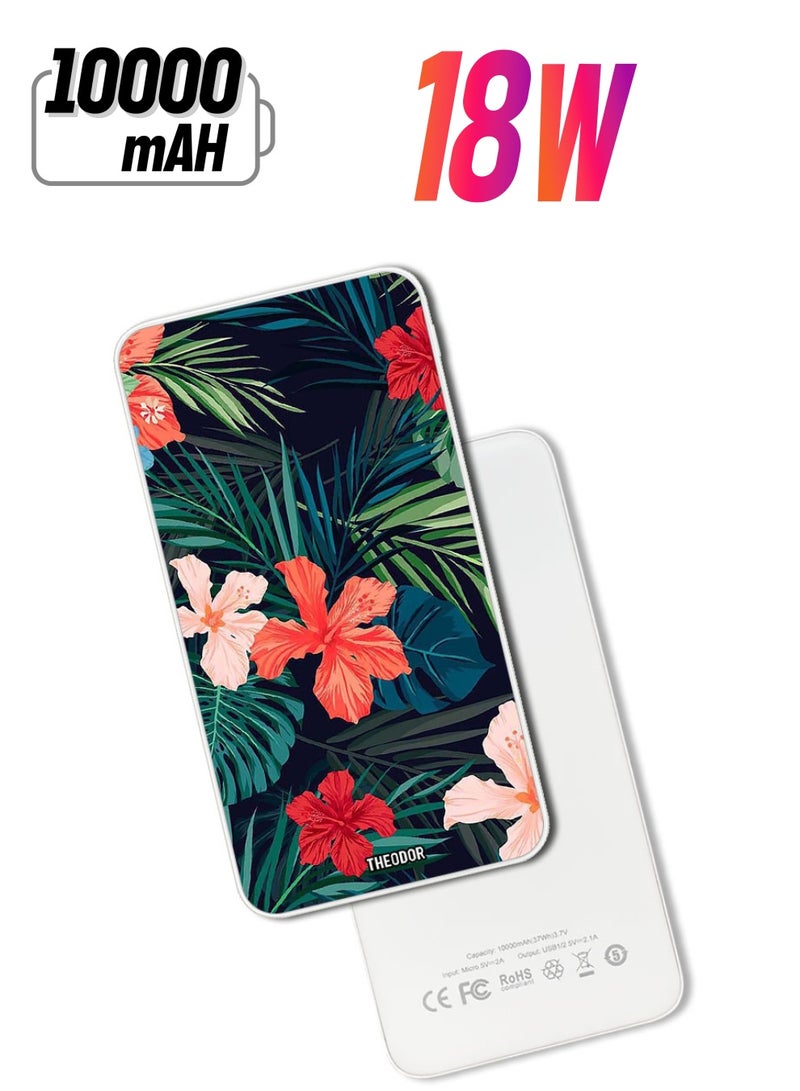 Theodor 10,000 mAh Super Fast Charging Ultra Compact Power Bank with Quick Charge & Power Delivery, Portable Charger For iPhone and Android Flowers (2) - Image 1