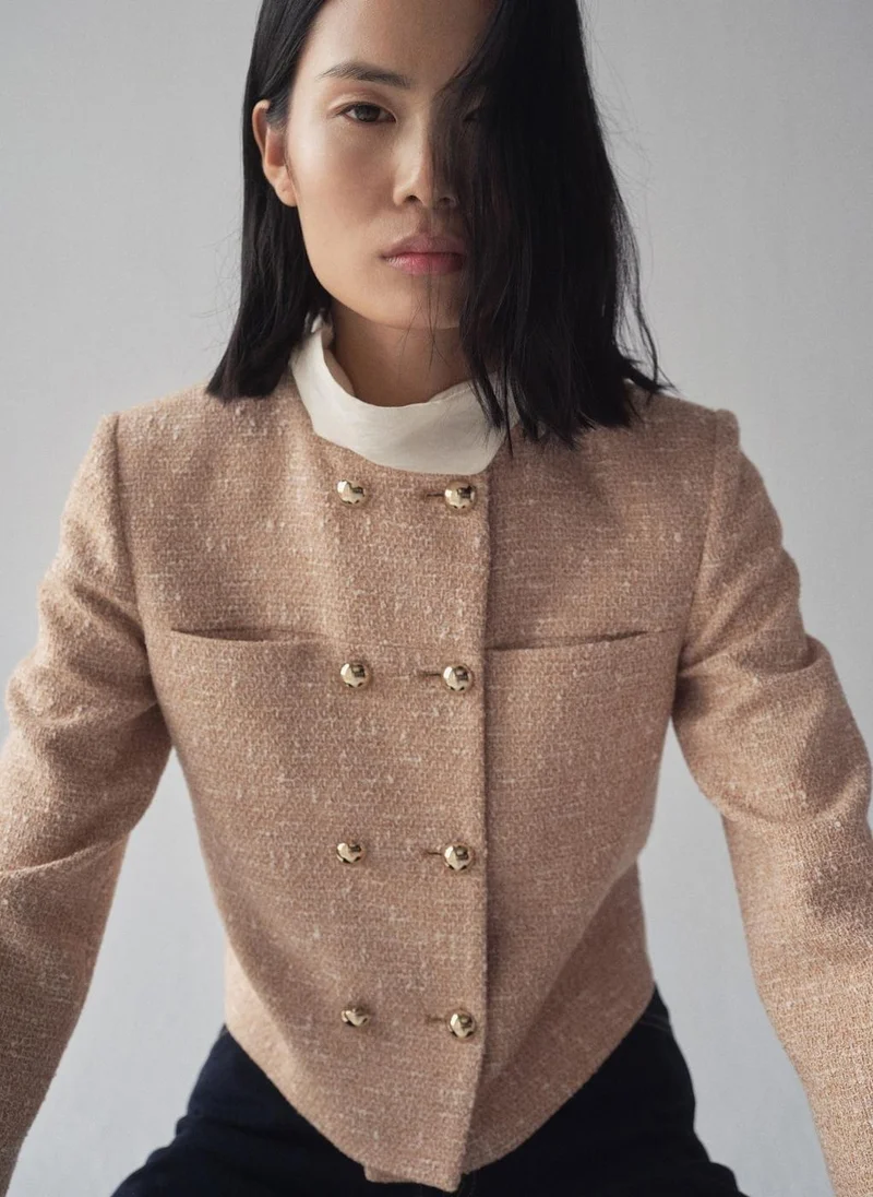 مانجو Double-Breasted Tweed Jacket