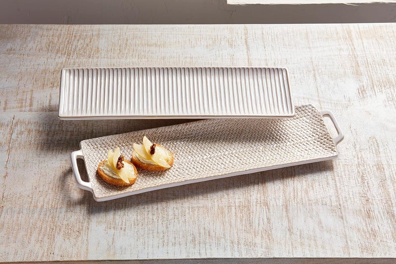 Mud Pie Long Nested Stoneware Trays small 4 34 x 16 14  large 5 14 x 18 12 Cream - Image 2