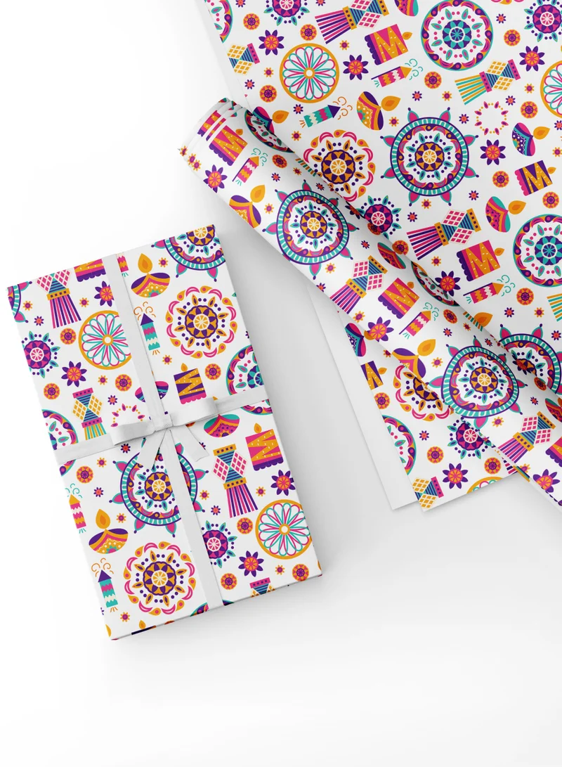 Share the Love Share the Love Gift Wrapping Paper Pack – 4 Sheets (50 × 70 cm Each), Colorful Mandala &amp; Lantern Design on White – Premium Festive Wrapping Paper for Diwali, Weddings &amp; Special Occasions