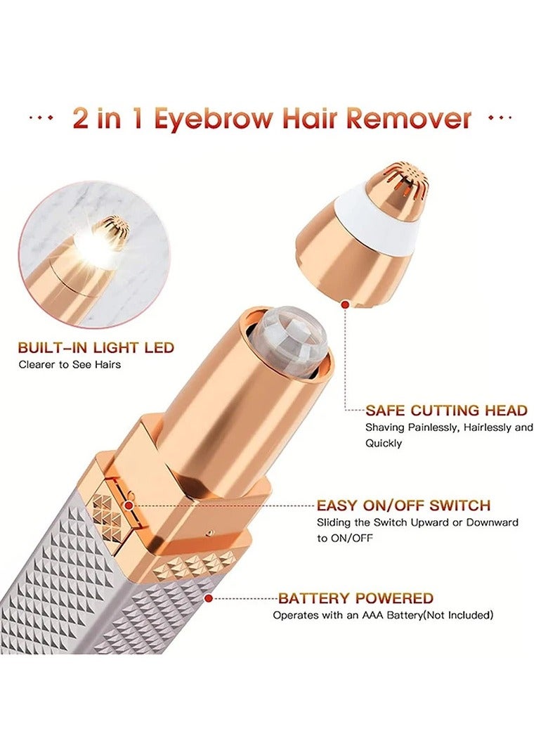 ماكينة تشذيب الحواجب وإزالة شعر الوجه للنساء، ماكينة حلاقة الحواجب ومزيل الشعر 2 في 1، ماكينة حلاقة قابلة لإعادة الشحن وغير مؤلمة للوجه والحاجب والشفاه والجسم والذقن والذراعين، مع ضوء LED مدمج - Image 5