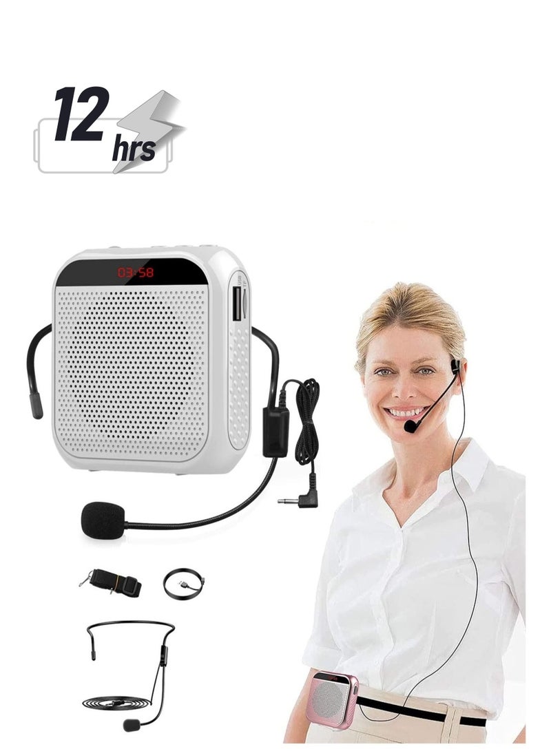 Voice Amplifier with Wired Microphone Headset, Portable Rechargeable PA System Speaker Personal Microphone Speech Amplifier, Loudspeaker for Teachers, Tour Guides/Coaches Metting/Yoga/Fitness (White) - Image 1