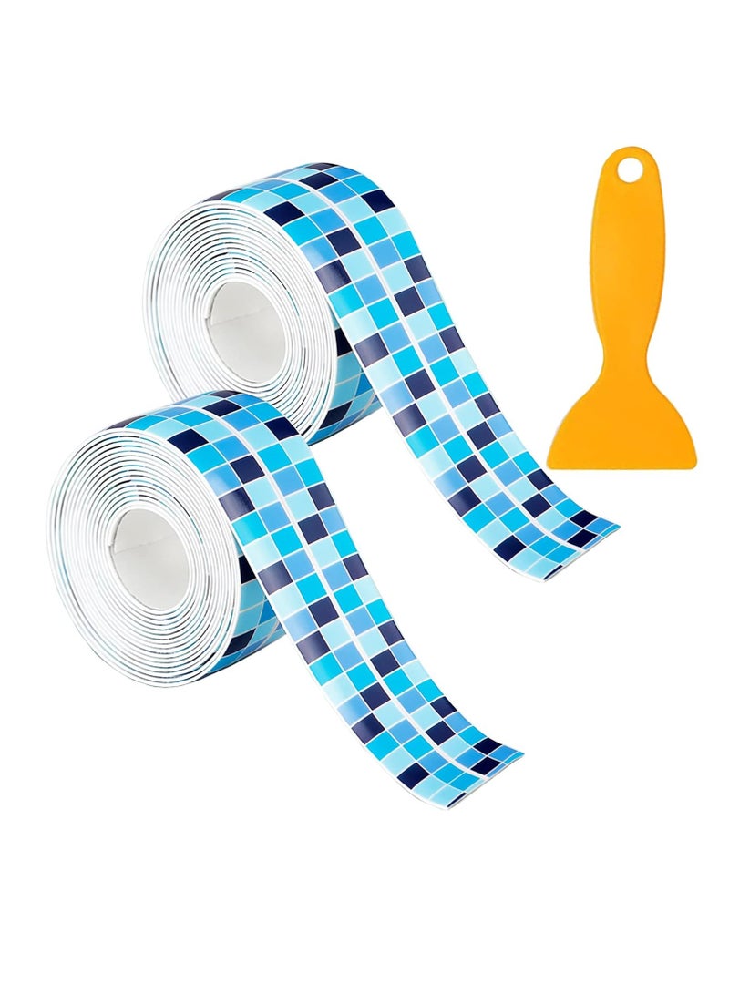 SYOSI Blue Plaid Caulk Tape 10.5' x 1.5'' Waterproof Self Adhesive Caulk Strip Bathtub Sealant Tape Caulking Tape Sealing Strip Oil Proof Bathroom Caulk for Kitchen Floor Wall Edge ProtectorPE - Image 1