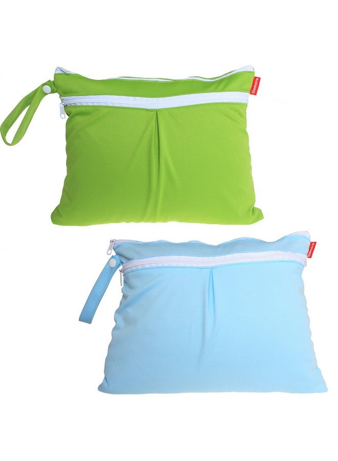 Damero 2Pack Waterproof Wet Bag Reusable Wet Dry Bag Organizer For Travel Beach Diapers Breast Pump Parts And Wet Swimsuits Green+Blue - Image 1