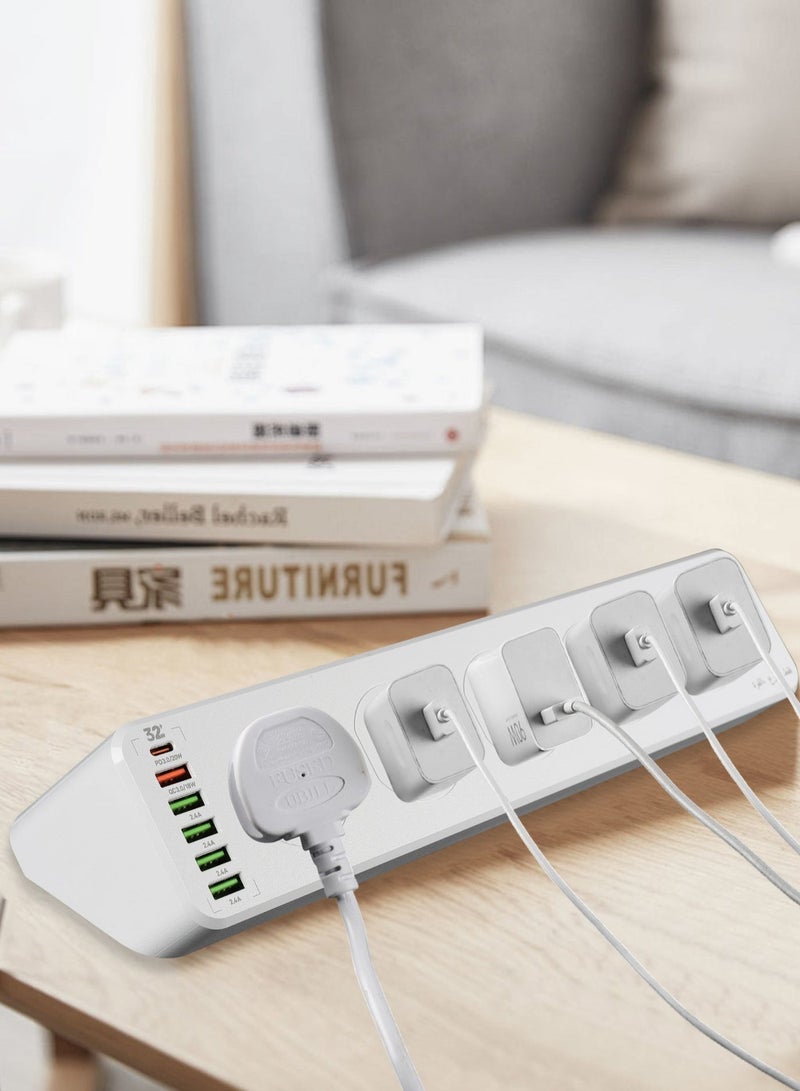 DHB tech 10-hole power extension cord with USB port [20W PD], surge protected power strip, 1 USB-C port and 5 USB ports, overload protected extension cord, 3-meter extension cord, suitable for home and office use. - Image 5