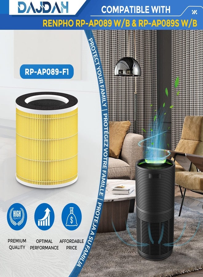 DAJDAH RP-AP089-F1 RP-AP089B Filter Compatible with RENPHO Air Purifier Replacement Filter RP-AP089 for RENPHO RP-AP089W RP-AP089B RP-AP089S with H13 True HEPA Especially for Pet Allergy, RP-AP089-F2, 1-Pack - Image 2