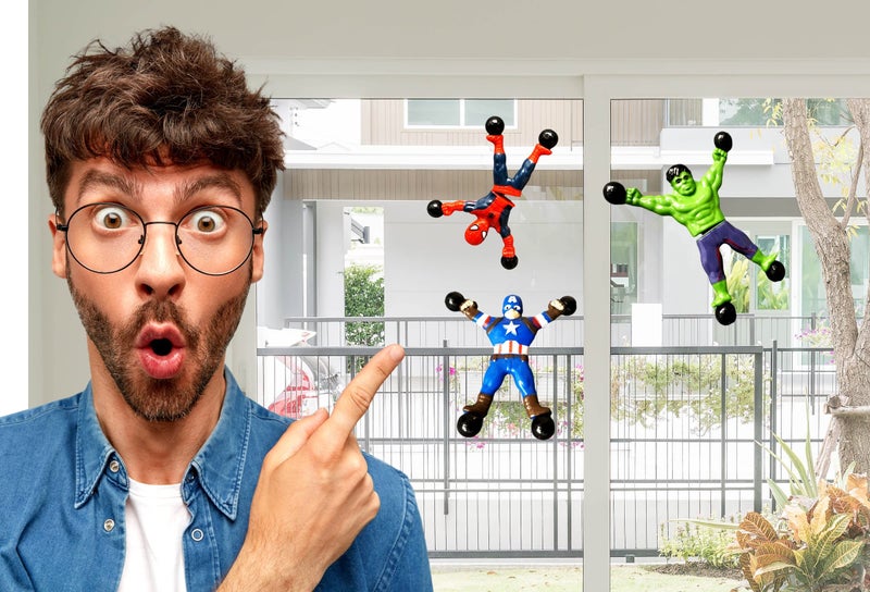 JA-RU Spiderman & Avengers Window Crawler Wall Climbers Rolling Sticky Toys (3 Pack, 6 Heroes) Marvel Avengers Superheroes Fidget Toy Wall Walker Climber Wacky Games Pinata Toys.ABC-6803-3 - Image 3