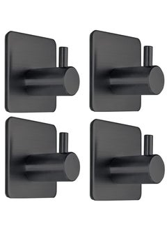 HomarKet Adhesive Hooks Heavy Duty Wall Hooks Waterproof Stainless Steel Hooks for Hanging Coat, Hat,Towel Robe Hook Rack Wall Mount- Bathroom and Bedroom 4-Packs Black  - Image 1