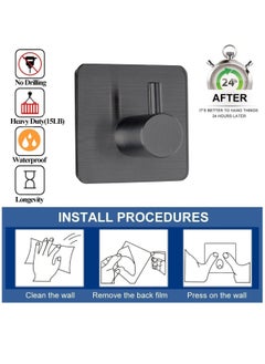 HomarKet Adhesive Hooks Heavy Duty Wall Hooks Waterproof Stainless Steel Hooks for Hanging Coat, Hat,Towel Robe Hook Rack Wall Mount- Bathroom and Bedroom 4-Packs Black  - Image 2