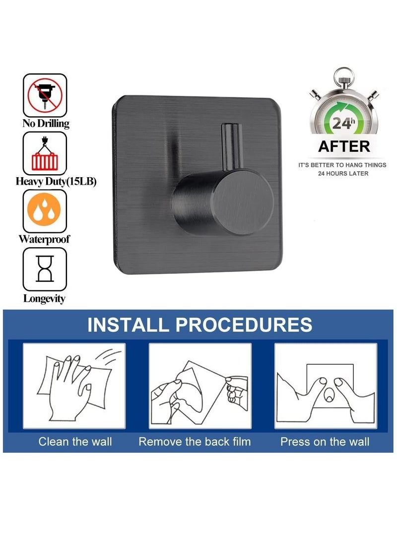 HomarKet Adhesive Hooks Heavy Duty Wall Hooks Waterproof Stainless Steel Hooks for Hanging Coat, Hat,Towel Robe Hook Rack Wall Mount- Bathroom and Bedroom 4-Packs Black  - Image 2
