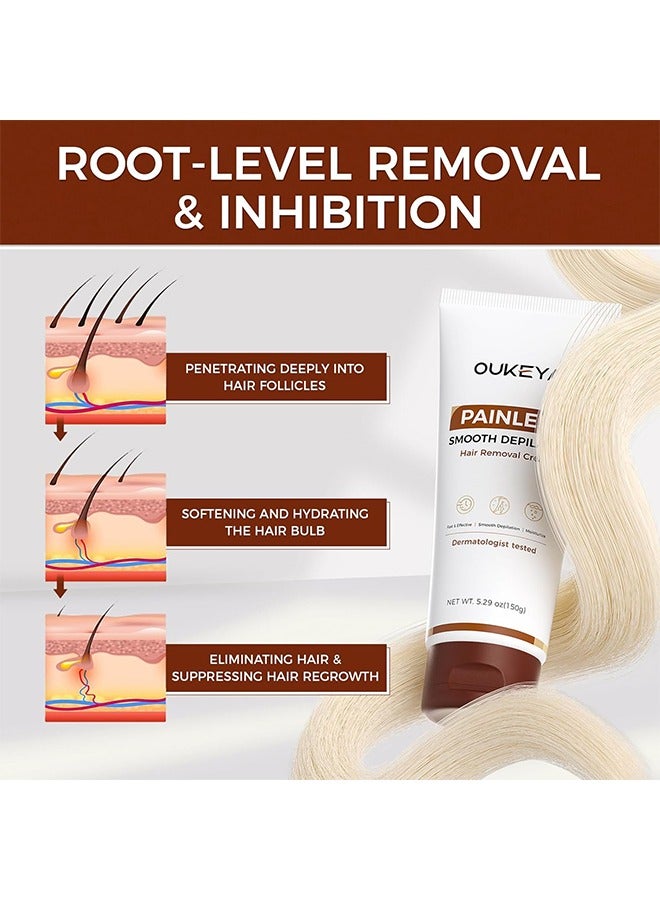 OUKEYA Hair Removal Cream,for Women Men Sensitive Skin, Natural Extracts Depilatory Cream for Bikini Line Legs Arms, Underarms , Dermatologically Tested Painless Hair Remove Gel  150g - Image 5