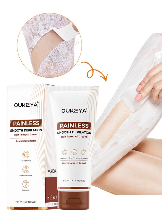 OUKEYA Hair Removal Cream,for Women Men Sensitive Skin, Natural Extracts Depilatory Cream for Bikini Line Legs Arms, Underarms , Dermatologically Tested Painless Hair Remove Gel  150g - Image 1