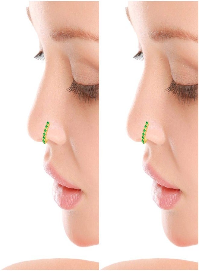 MEENAZ Traditional American diamond Jewellery Sania Mirza Clip on Pressing Type Without Piercing Gold Green AD CZ Nath Nose Ring Press pin Stud for Women Girls Wedding design- NATH COMBO -M157 - Image 2