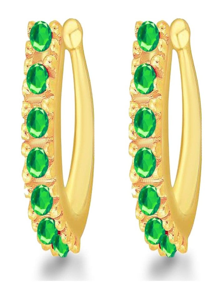MEENAZ Traditional American diamond Jewellery Sania Mirza Clip on Pressing Type Without Piercing Gold Green AD CZ Nath Nose Ring Press pin Stud for Women Girls Wedding design- NATH COMBO -M157 - Image 1