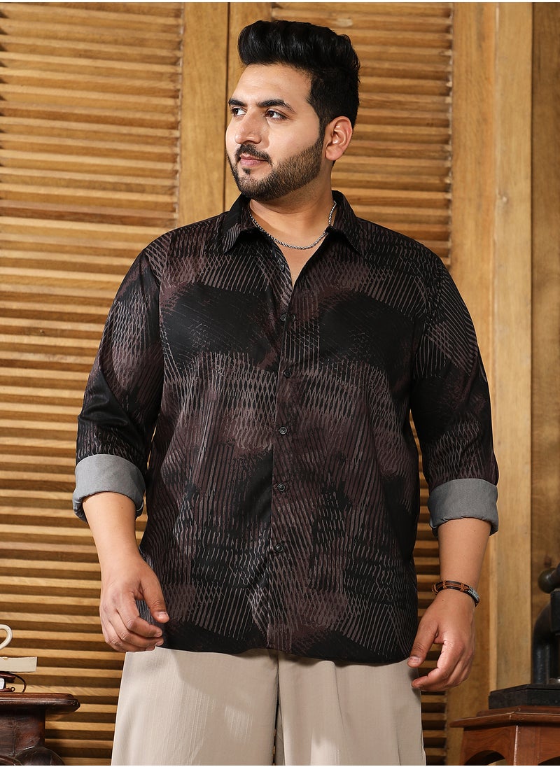 Instafab Plus Instafab Plus Men's Black & Brown Meshura Regular Shirt For Casual Wear | Spread Collar | Long Cuffed Sleeves | Button Closure | Plus Size Shirt Crafted With Comfort Fit For Everyday Wear  - Image 2
