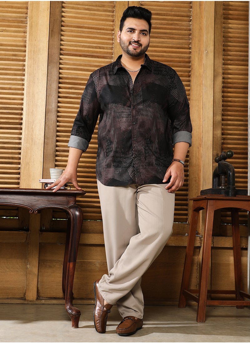 Instafab Plus Instafab Plus Men's Black & Brown Meshura Regular Shirt For Casual Wear | Spread Collar | Long Cuffed Sleeves | Button Closure | Plus Size Shirt Crafted With Comfort Fit For Everyday Wear  - Image 5