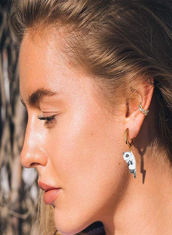 WCRAZYE Cat Hoop Earrings for Women Cute Enamel Kawaii Aesthetic Funny White Black Kitten Cat Daisy Flower Dangle Drop Animal Earrings Cats Lover Halloween Costume Jewelry Gift (Style 2) - Image 4