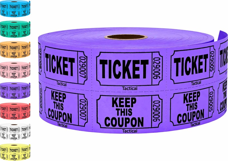 Tacticai 1000 Tacticai Raffle Tickets, Purple (1 of 8 Colors), Double Roll, Ticket for Events, Entry, Class Reward, Fundraiser & Prizes - Image 4