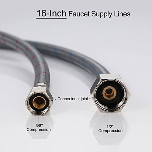 WOWOW 16 Inch Faucet Supply Hose Faucet Line Braided Nylon Sink Faucet Supply Line 38 Comp x 12 Comp 2Pcs 1 Pair - Image 3
