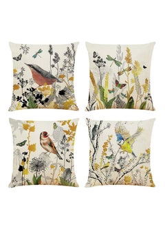 Y&D Decorative Throw Pillow Covers 18x18 inches Set of 4 Birds Butterfly and Plant Cushion 45cm x Boho Linen Square Cases for Living Room Sofa Couch Bed Pillowcases (Gold Black)  - Image 1